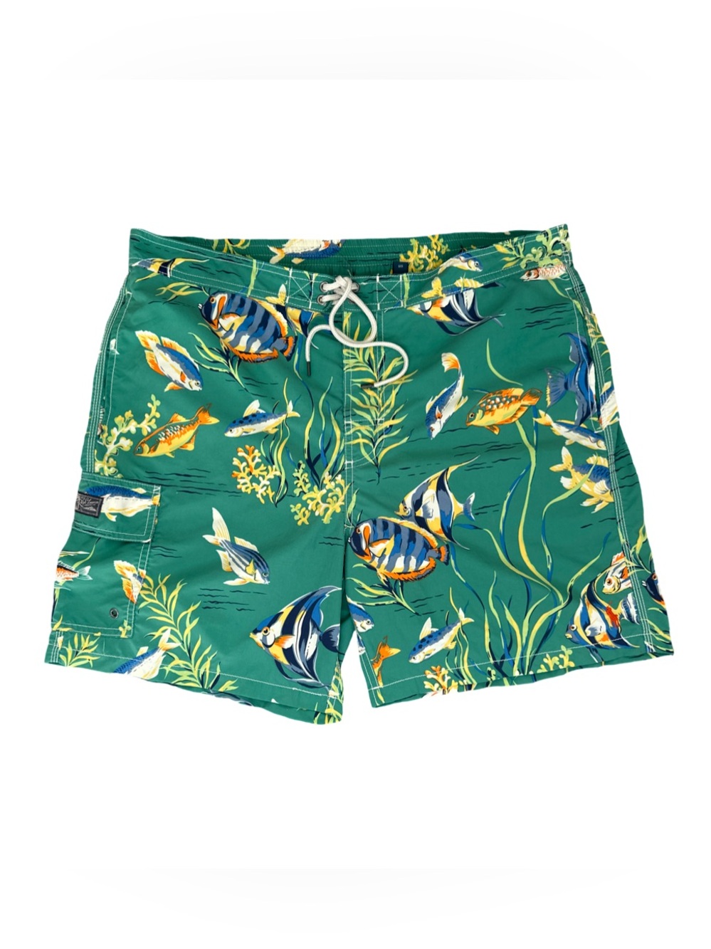 Vintage Polo Ralph Lauren Swim Trunks Mens Large L Green Tropical Fish 7" Shorts